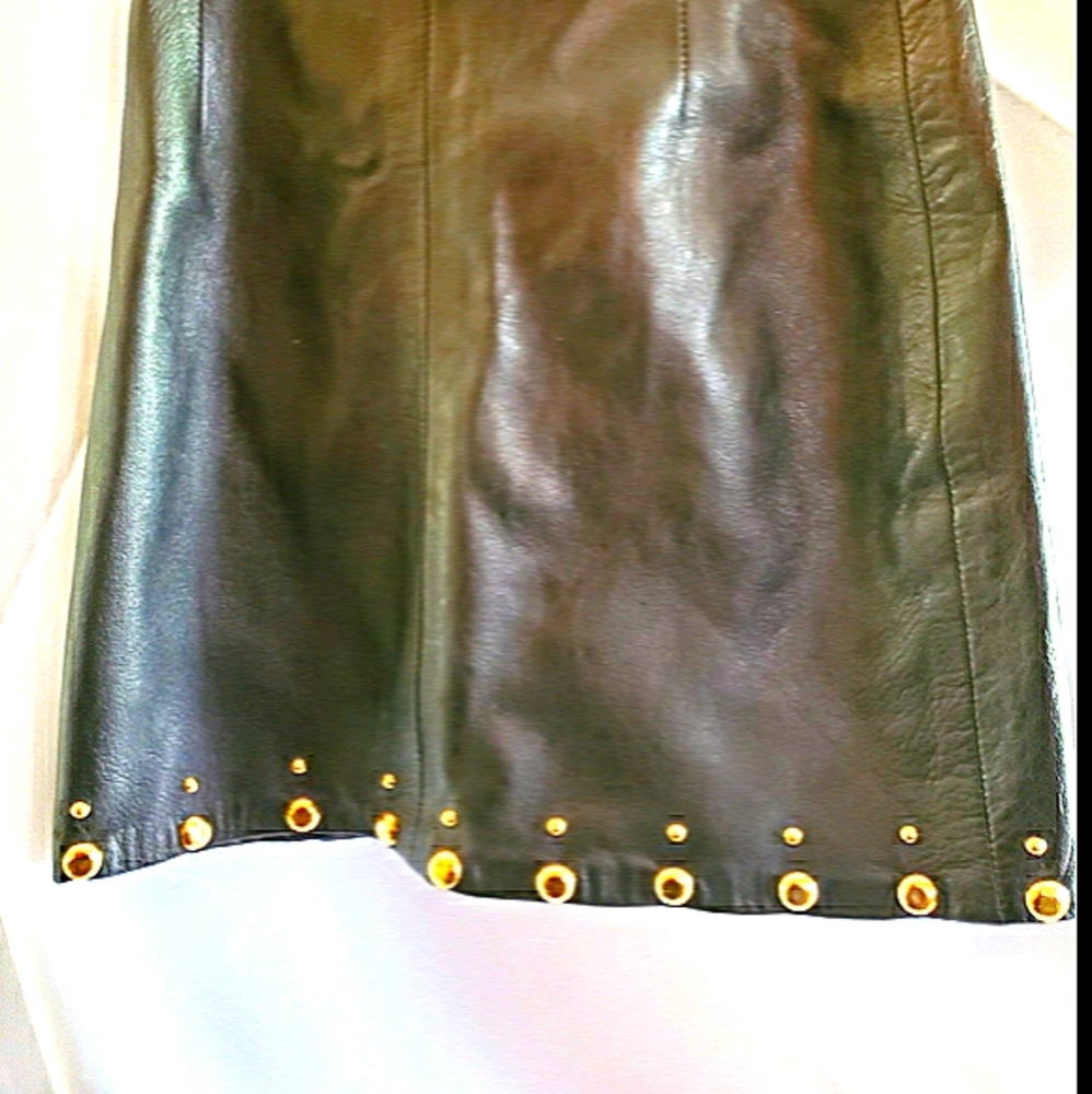 Black Leather w/ Gold Studs Skirt & Jacket Set - Picture 10 of 14
